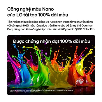 LG QNED evo AI QNED82 Mini LED with Dynamic QNED Color Pro fills the screen with vivid, fluid bursts of multicolored, paint-like motion, showcasing enhanced color vibrancy certified for 100% Color Volume.
